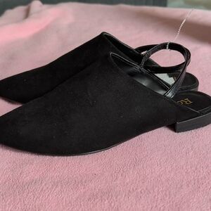 ROHB Black Suede Pointed Slingback Mules